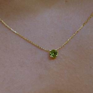 14k Gold Peridot Necklace: August Birthstone Solitaire, 4mm