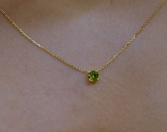 Peridot Necklace 4mm / 14k Gold Peridot Necklace / August Birthstone Necklace / Green Peridot BirthStone Necklace / Peridot Solitaire