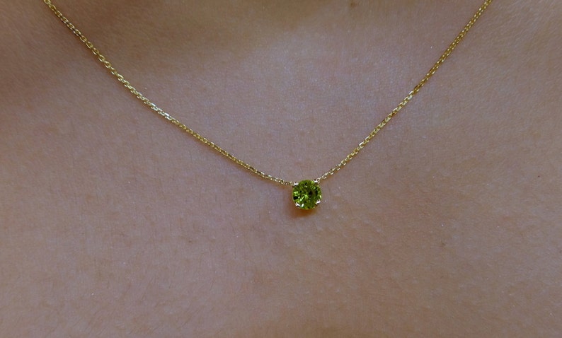 Peridot Necklace 4mm / 14k Gold Peridot Necklace / August Birthstone Necklace / Green Peridot BirthStone Necklace / Peridot Solitaire image 8