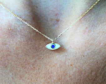 Evil Eye Necklace / 14k Gold Evil Eye Necklace / Gold Evil Eye / Blue Enamel Evil Eye Necklace / Mini Evil Eye Necklace / Solid Gold EvilEye