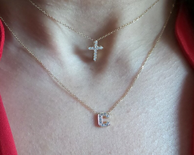 Diamond Initial Necklace Diamond Letter Necklace 14k Gold Letter Necklace Dainty Initial Diamond Necklace Gold Diamond Letter