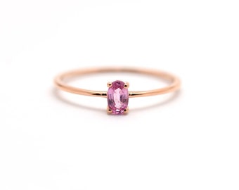 Pink Sapphire Solitaire Ring / 14k Gold Pink Sapphire Ring / Petite Sapphire Solitaire Ring / September Birthstone Ring / Gold Sapphire Ring
