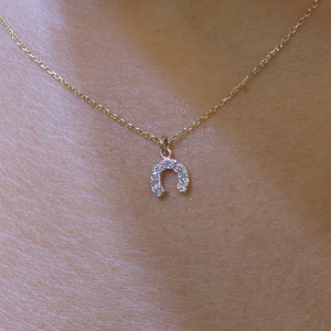 Horseshoe Necklace/ 14k Gold Horseshoe Necklace/ Diamond Horseshoe Pendant/ Mini Horseshoe/ Gold Horseshoe/ Good Luck Charm/ Birthday Gift