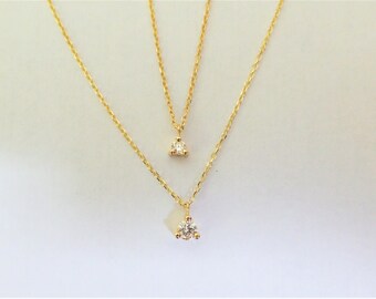Diamond Necklace / 14k Gold Diamond Necklace / 3 Prong Diamond Solitaire Necklace / BridesMaid Diamond Necklace / Bridal Diamond / Floating