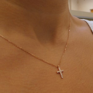 Diamond Cross Necklace / 14k Gold Diamond Cross / Dainty Diamond Cross / 14k Rose Gold Cross / Religious Gift / Communion Baptism image 3