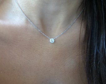 Diamond Solitaire Necklace / Diamond Necklace 0.75 ct / 14k Gold Diamond Necklace / Diamond Bridal Necklace