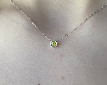 Yellow Sapphire Solitaire Necklace 4 MM / 14k Gold Yellow Sapphire Necklace / September Genuine Birthstone / Yellow Sapphire Gemstone