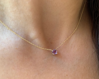 Amethyst Necklace 0.25CT / 14k Gold Amethyst Necklace / Amethyst Solitaire Necklace / February Amethyst Necklace / Genuine Amethyst