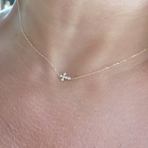 Small Diamond Cross Necklace / 14k Gold Small Sideways Cross / Diamond Cross Necklace / 14k Communion / Confirmation / Baptism Cross / Grad