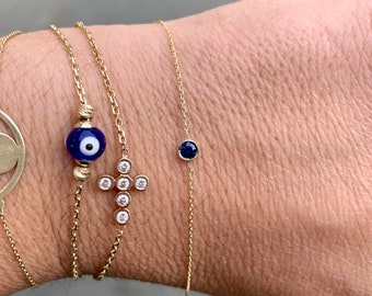 Sapphire Bracelet 0.10ct / Sapphire Solitaire Bracelet / Blue Sapphire Bracelet / 14k Gold Sapphire Bracelet / Genuine Sapphire Bracelet