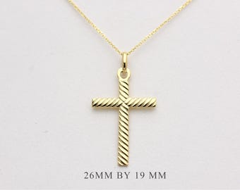 14k Gold Twisted Cable Cross Necklace: Baptism, Communion, Confirmation Gift