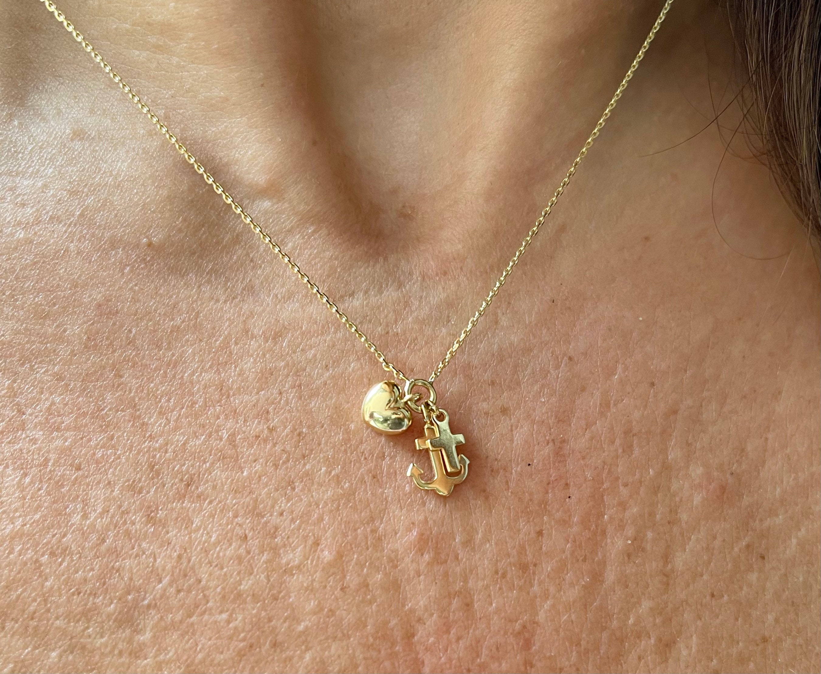 Mini Cross Heart Anchor Necklace / 14k Gold Tiny Cross Heart - Etsy