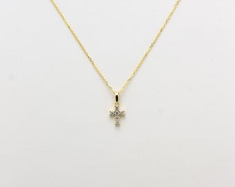 Small Diamond Cross, 14k gold diamond cross necklace 0.15 carat, minimalistic layering everyday pendant, Baptism Communion Confirmation Cros