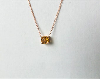 Yellow Topaz Necklace 0.25CT 4MM / Topaz Solitaire Necklace / 14k Rose Gold Yellow Topaz Necklace / November Birthstone Necklace /Yellow Gem
