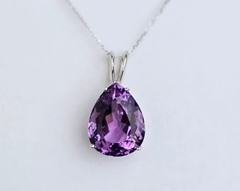 Birthstone Amethyst Necklace / Sterling Silver Amethyst Necklace / Pear Shape Amethyst Pendant / Genuine Purple Amethyst Necklace/ February