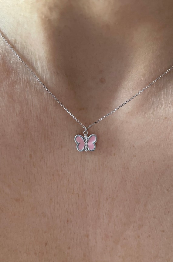 Pink diamond 2024 butterfly necklace