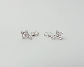 Small Diamond Cross Earring / 14k Gold Diamond Cross / Mini Diamond Cross / Baptism Gift / Communion / Confirmation / Confirmation / Cross