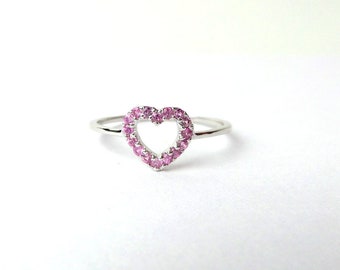 Pink Sapphire Heart Ring / 14k Gold Heart Ring/ Gold Sapphire Heart Ring / Pink Sapphire Heart Ring / Love Ring / Dainty Heart Ring
