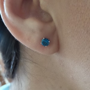 London Blue Topaz Studs: 14k White Gold December Birthstone Earrings