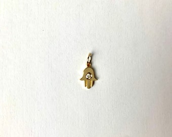 Diamond Hamsa Pendant 0.03ct / 14k Gold Diamond Hamsa Pendant / Small Hamsa Pendant / Layering Hamsa Pendant