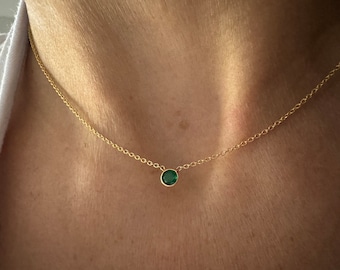 Emerald Solitaire Necklace: Petite Green Emerald, 18k Gold