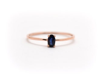 Sapphire Oval Ring 5 by 3 mm  / 14k Gold Sapphire Ring / Solid 14k Gold Sapphire Ring / Blue Sapphire Ring / September Sapphire Ring