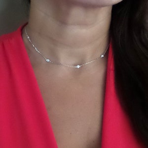Diamond Station Necklace / 14k White 