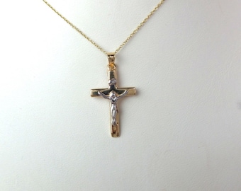 Gold Cross Necklace / Crucifix Cross Necklace / Boys Girls Cross / Communion Cross / Confirmation Cross / Baptism Cross / Religious Gift