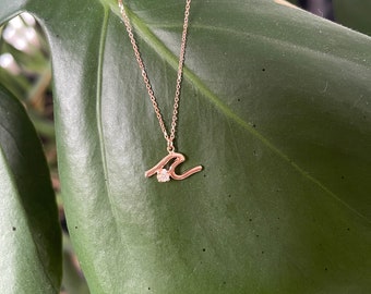Diamond Wave Necklace / 14k Gold Diamond Wave Necklace / Gold Diamond Wave Necklace