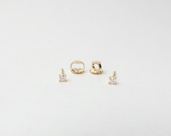 Diamond Stud Earrings 0.06 tcw / 14k Gold Diamond Solitaire Earrings / Small Diamond Earrings / Round  Diamond stud Earrings / Dainty Studs