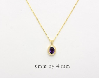 Oval Amethyst Solitaire Necklace  / 14k Gold Oval Amethyst Necklace / February Birthstone  / Purple Amethyst Necklace / everyday necklace