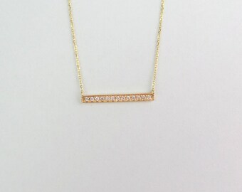 Diamond Bar Necklace/ 14k Gold Diamond Bar Necklace / Solid Gold Bar Necklace / Layering Bar Necklace / Graduation / Trendy Diamond Bar