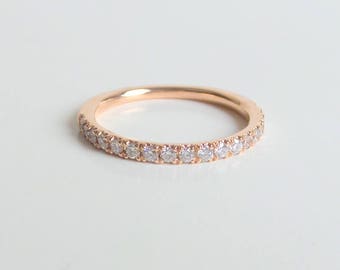 Diamond Wedding Band/ Diamond Wedding Ring/ 14k Rose Gold Ring/ Thin Gold Ring/ 14k Gold Diamond Ring/ Gold Stackable Ring/ Diamond Ring