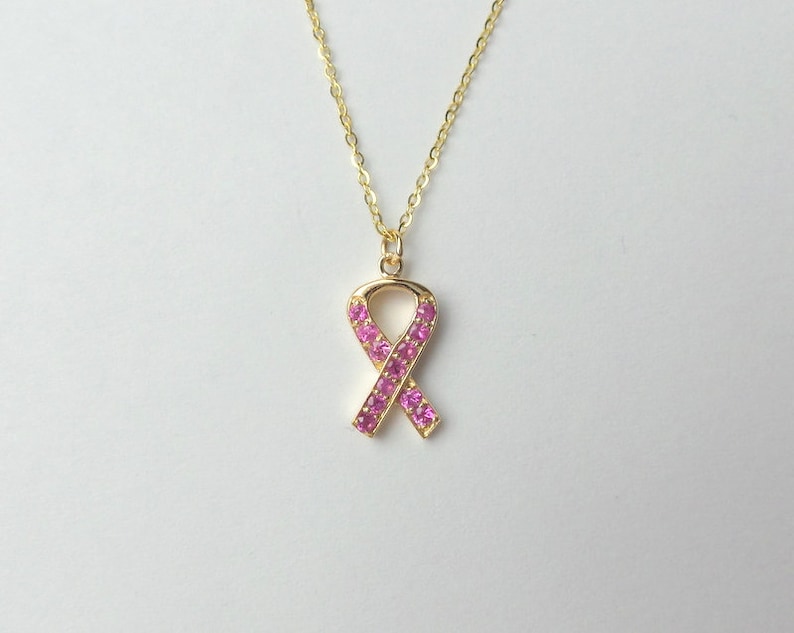 Breast Cancer Ribbon Necklace / Pink Ribbon Necklace 14k Gold Etsy