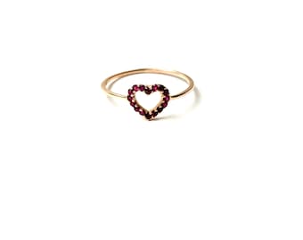 Ruby Heart Ring / 14k Rose Gold Heart Ring/ Gold Ruby Heart Ring / Ruby Heart Ring / Love Ring / Dainty Heart Ring