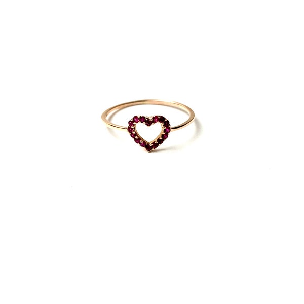 Ruby Heart Ring / 14k Rose Gold Heart Ring/ Gold Ruby Heart Ring / Ruby Heart Ring / Love Ring / Dainty Heart Ring