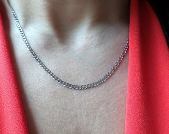 Cuban Link Chain Necklace / 14k White Gold Cuban Link Chain / Solid Gold Chain 3.0 mm / Trendy Gold Chain