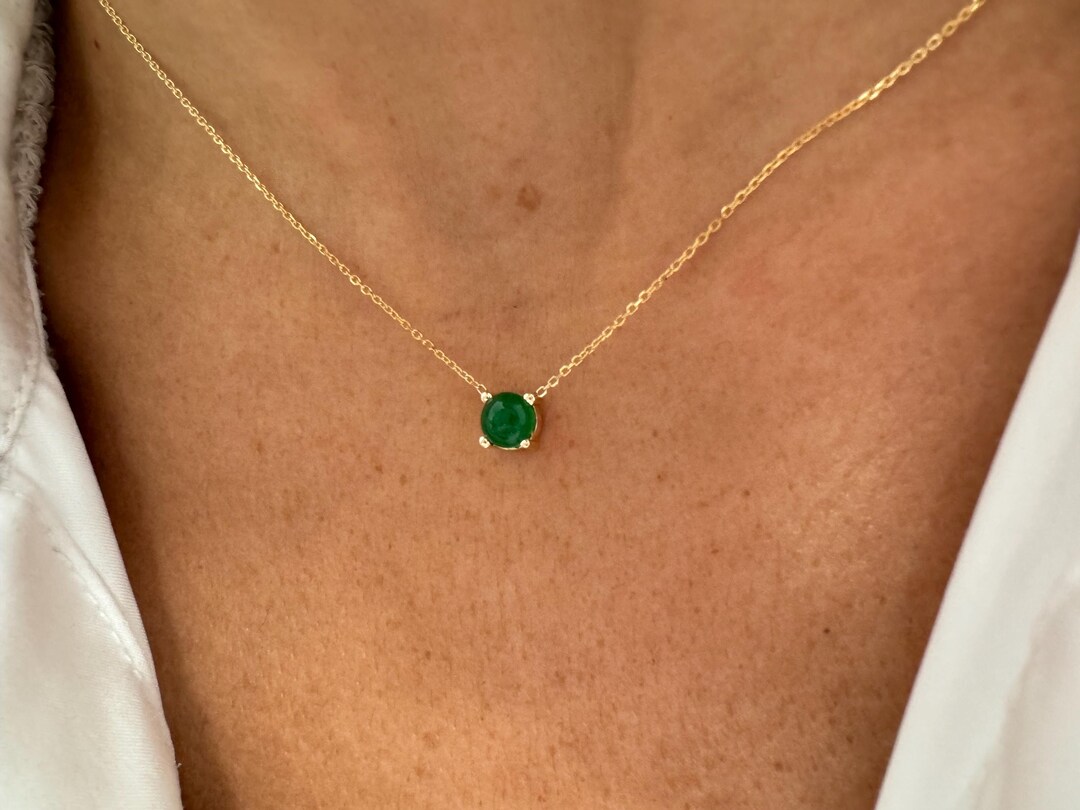 Buy 14k Yellow Gold Jade Necklace: Minimalist Solitaire Gemstone