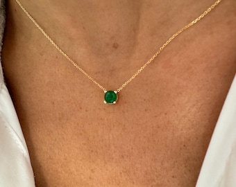 Jade Necklace/ 14k Gold Jade Necklace/ Yellow Gold Natural Jade Necklace/ Solitaire Neckace/ Green Gemstone/ Gift For Her/ Minimalist Jade