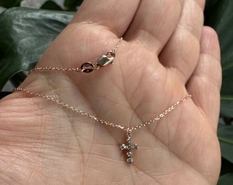 Small Diamond Cross / 14k Gold Diamond Cross / Layering Diamond Cross Necklace / 14k Communion / Confirmation / Baptism Cross / Graduation