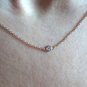 Diamond Necklace 0.50CTS / 14k Gold Diamond Station Necklace / 14k Gold Diamond Necklace / Dainty Diamond / Diamond Bezel Set Necklace image 5