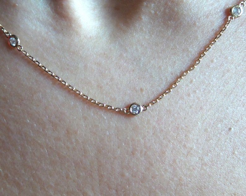 Diamond Necklace 0.50CTS / 14k Gold Diamond Station Necklace / 14k Gold Diamond Necklace / Dainty Diamond / Diamond Bezel Set Necklace image 5