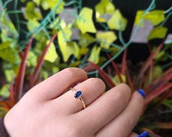 Oval Blue Sapphire Solitaire Ring • 14k Gold September Birthstone jewelry