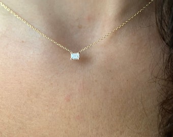 Emerald Cut Diamond Necklace0.22 cts VS1 I Color / Diamond Necklace / 14k Gold Emerald Cut Diamond / Bridal Diamond Necklace / Anniversary