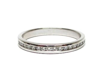 Diamond Wedding Ring / 14k White Gold Chanel Set Diamond Ring / Diamond Stackable Ring / Thin Diamond Ring / Dainty Diamond Ring / Bridal