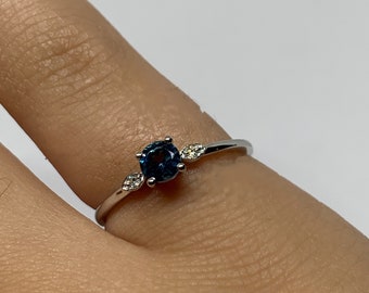 London Blue Topaz Diamond Ring / 14k Gold London Blue Topaz Ring / Diamond London Blue Topaz Ring / December Birthstone Ring / Petite Topaz