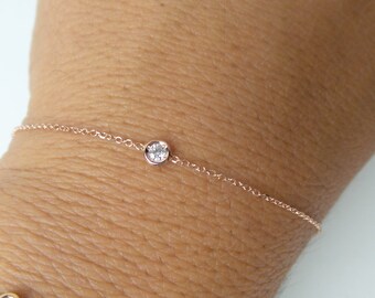 Diamond Bracelet / 14k Rose Gold Diamond Bracelet SI1 I-J Color /  Diamond Solitaire Bracelet /  Dainty Diamond Bracelet / Diamond Disc