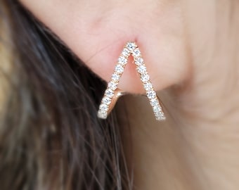 Diamond A Frame Earrings ( pair) / 14k Gold Diamond Earrings / A Frame Earrings / Bridal Diamond Earrings