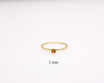 14k Gold Small Yellow Citrine Stacking Ring: Minimalist November Birthstone Jewelry