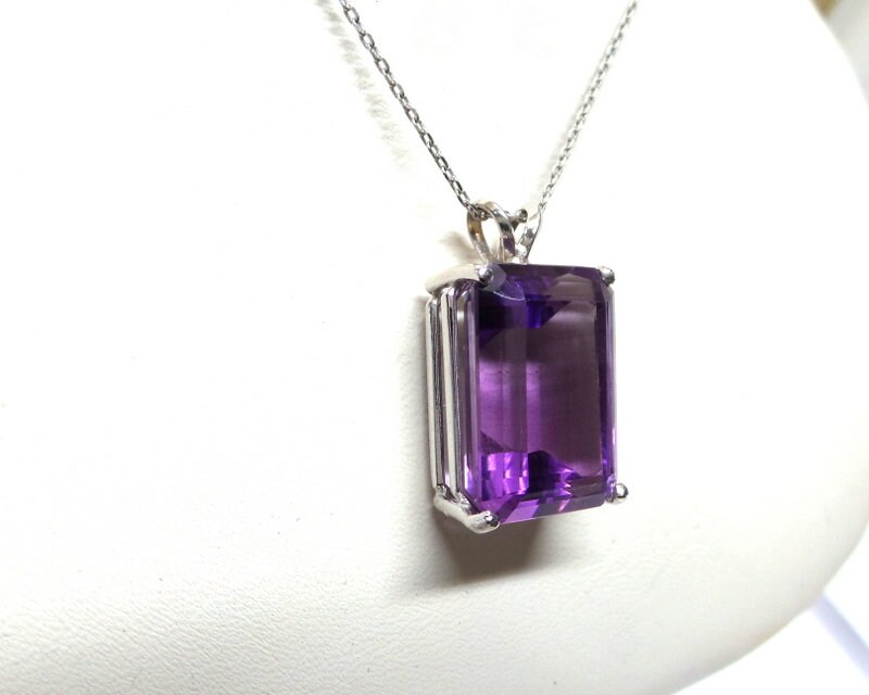 Amethyst Necklace Emerald Cut Amethyst Necklace Sterling